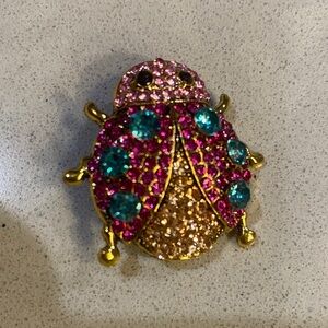 Sparkling Ladybug Brooch - Pink, Turquoise & Gold Rhinestones NWOT